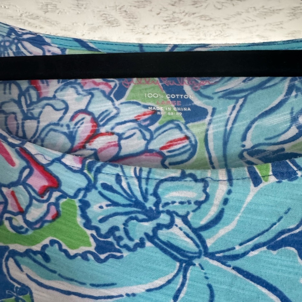 Lilly Pulitzer Blue Pink Tunic Dress | Coastal Luxe Coverup Mini Dress - Picture 5 of 7